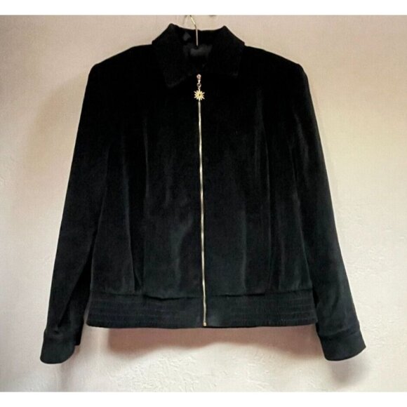 St. John Sport by Marie Gray Womens Small Zip-Up Black Velvet Jacket Lightweight